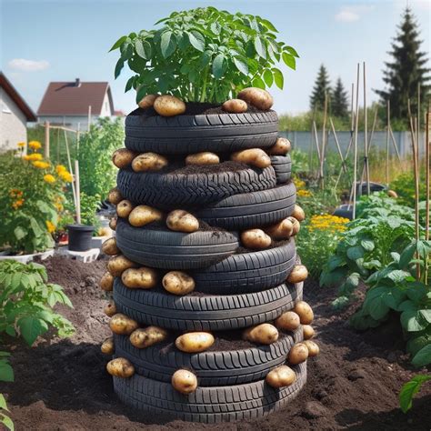 Culture de pommes de terre en tour de pneus