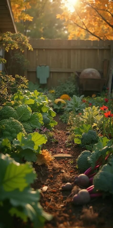 image d'un potager en automne avec des citrouilles et des légumes racines