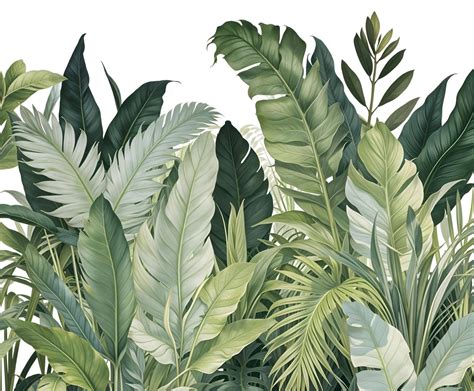 une image d'un papier peint tropical avec des feuilles de palmier et des motifs exotiques sur un mur