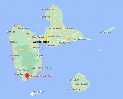 Carte routière indiquant l'itinéraire de l'aéroport à l'Habitation Grande Anse