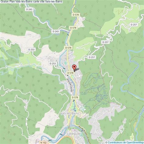 Carte de Vals-les-Bains avec l'emplacement des thermes