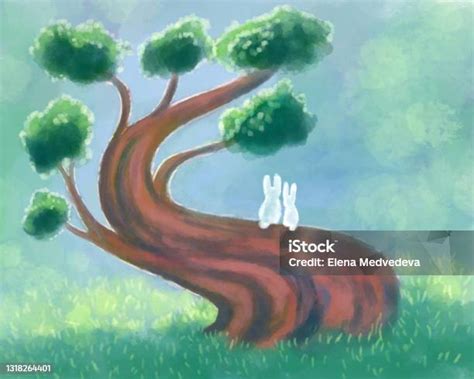 Dessin ou photo de lapins et lièvres rongeant un jeune arbre