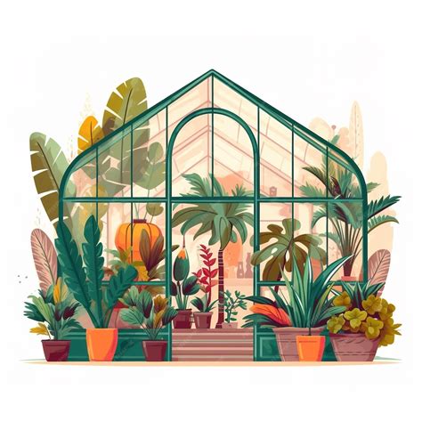 Illustration d'une serre de jardin avec des légumes et des fleurs