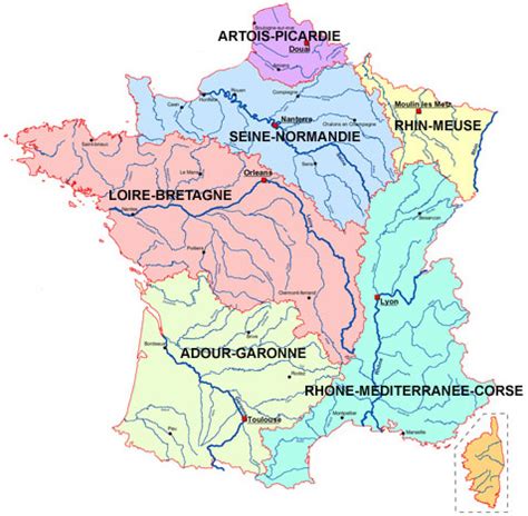 Carte des bassins hydrographiques et des enjeux de gestion de l'eau