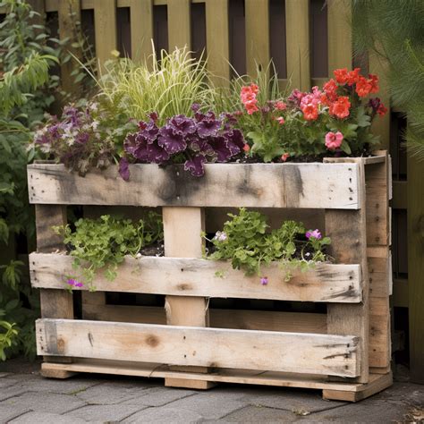 une caisse en bois transformée en jardinière avec des fleurs