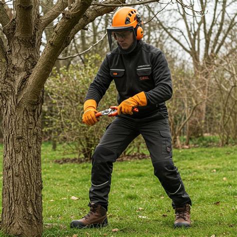 Person wearing safety gear while pruning