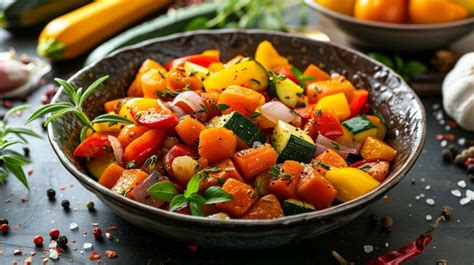 Plat de légumes frais et colorés, illustrant la cuisine zéro déchet
