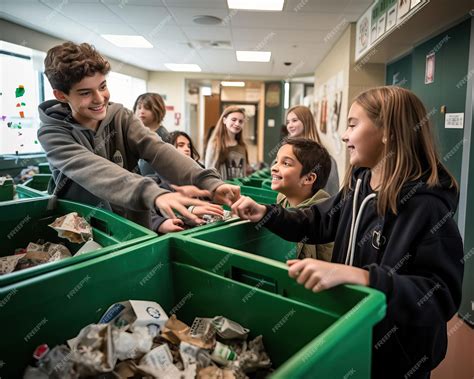 Photographie d'élèves triant leurs déchets au self d'un collège