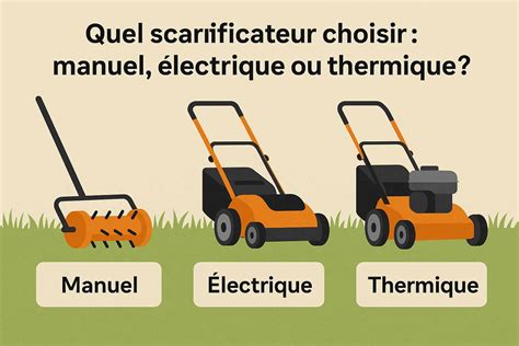 Comparaison visuelle des types de scarificateurs (manuel, électrique, thermique)