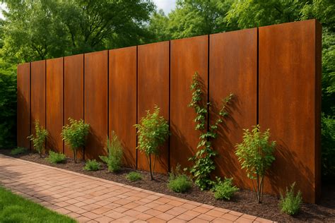 Clôture en plaques verticales d’acier corten