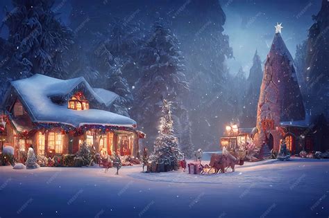 Village des Saisies sous la neige avec décorations de Noël