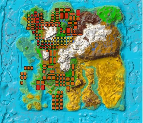Carte d'ARK: Survival Evolved avec des emplacements de ressources