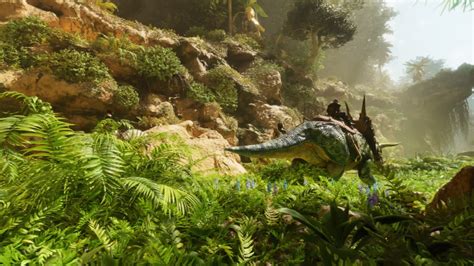 Capture d'écran de dinosaures récoltant des ressources dans ARK