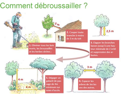 Infographie expliquant le principe du débroussaillement préventif autour d'une habitation.