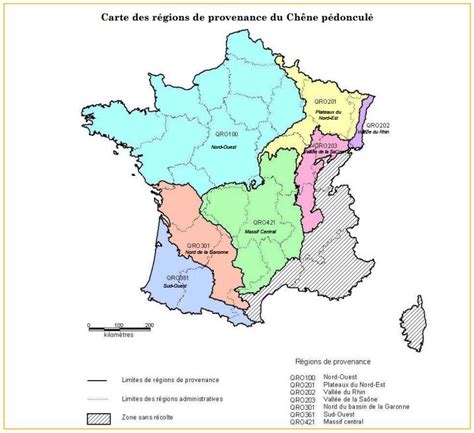 Carte des régions de provenance des plants forestiers en France