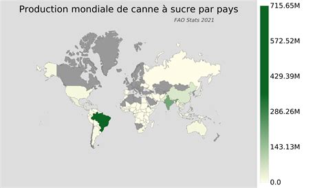 Carte des zones de production de canne à sucre dans le monde
