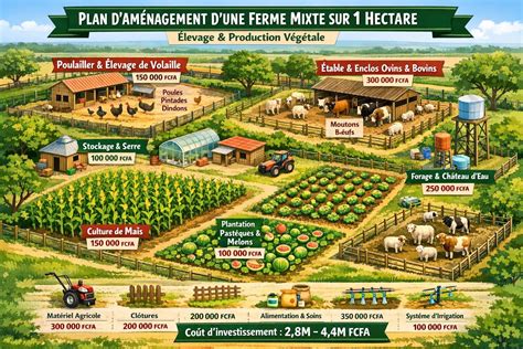 Plan d'une ferme avec des bâtiments de stockage