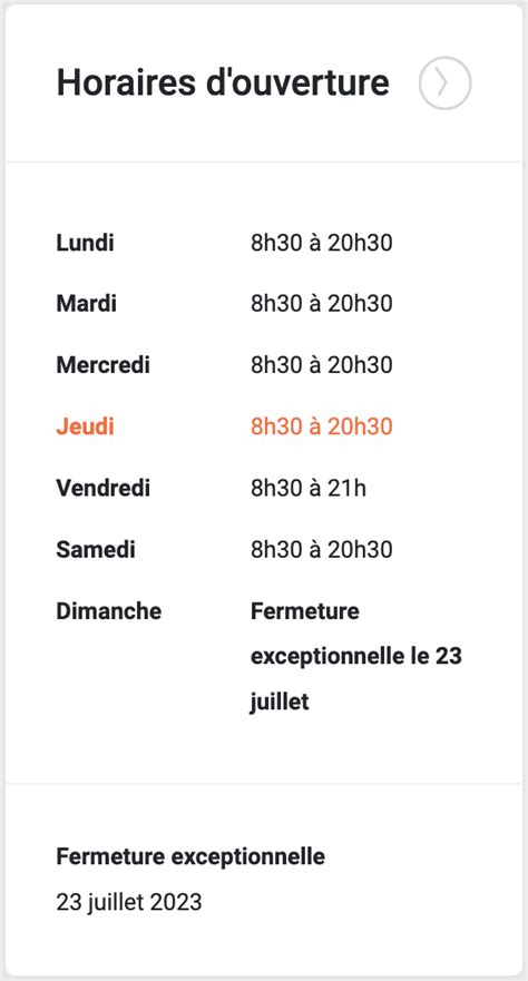 Graphique illustrant les plages horaires d'ouverture et de fermeture du point relais