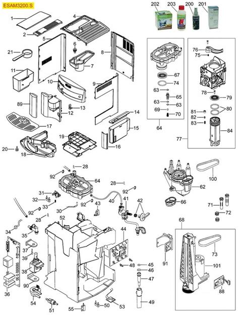 Schéma des composants internes d'une machine à café DeLonghi montrant l'infuseur et le bac à marc