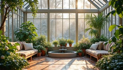 Jardin d'hiver lumineux avec des plantes tropicales