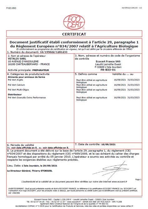 Certificat Agriculture Biologique