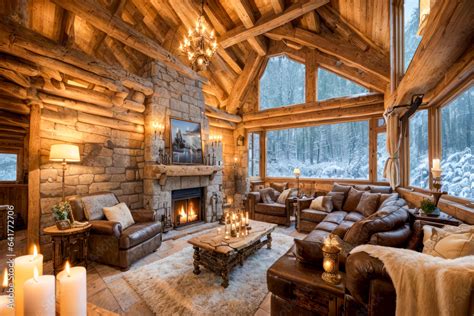Intérieur chaleureux du séjour avec cheminée