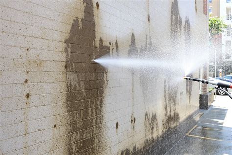 Personne utilisant une échelle pour nettoyer une façade haute