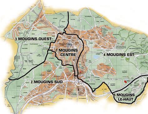 Plan de Mougins avec indication de l'Avenue des Lauriers Roses