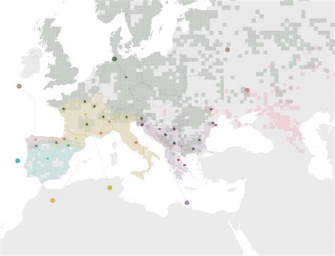 Carte de répartition des différentes espèces de Prunus