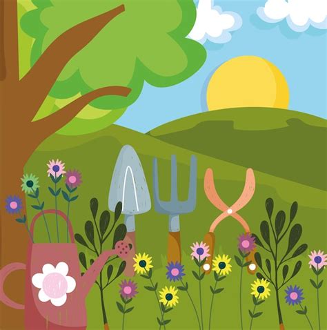 Illustration d'un jardin avec des outils