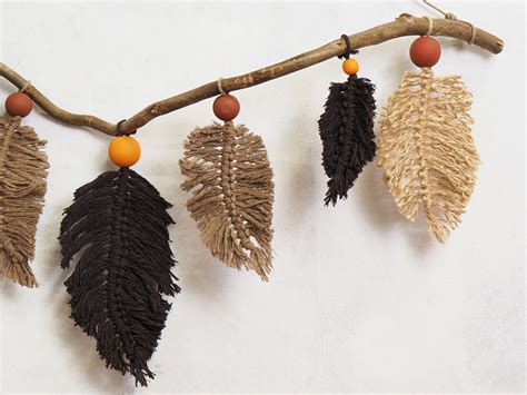 plumes en macramé en ficelle de jute