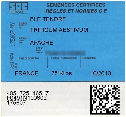 Étiquette de semence certifiée