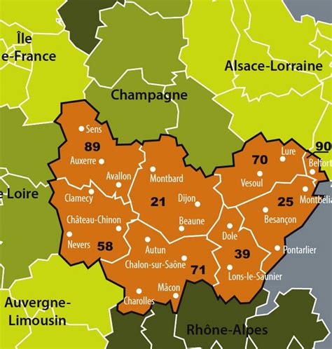 Carte géographique de la région de Dijon avec les musées indiqués
