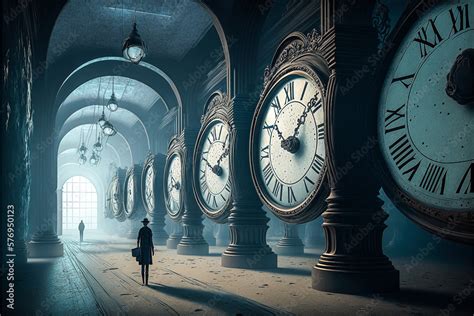 Illustration conceptuelle du temps qui passe avec des horloges et des éléments symboliques