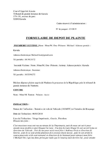 Exemple d'un formulaire de dépôt au greffe du tribunal de commerce