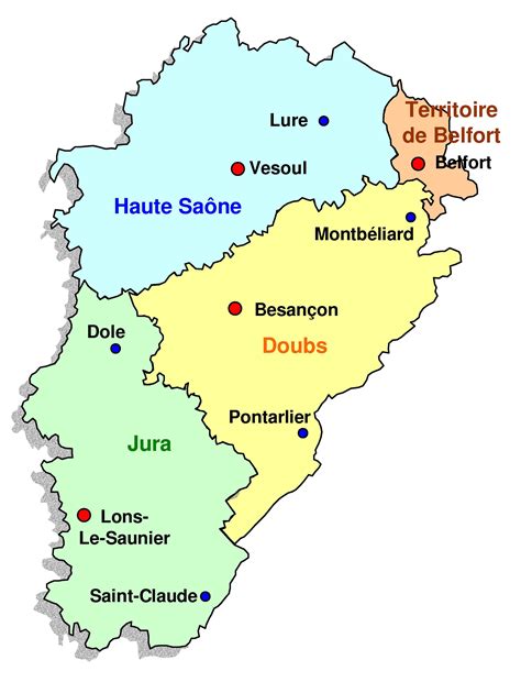 Carte de la Franche-Comté avec localisation des fruitières