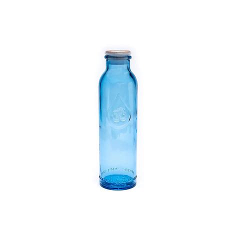Bouteille OmWater Gratitude 1200 ml en verre bleu avec bouchon de liège et sac en coton