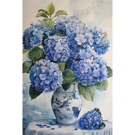 Peinture représentant un bouquet d'hortensias