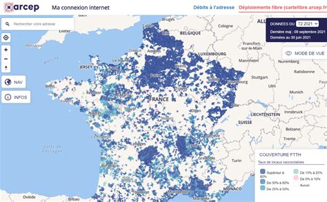 Carte d'éligibilité fibre optique et ADSL en France