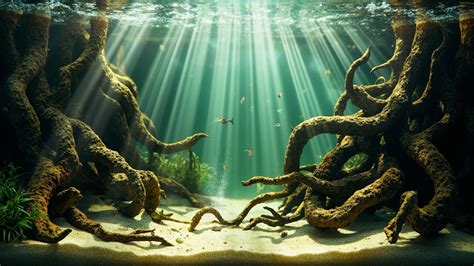 Racines de mangrove dans un aquarium