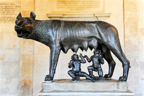 Représentation artistique de la louve allaitant Romulus et Remus sous un figuier