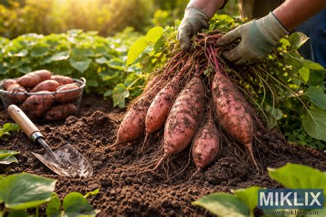 Récolte de patates douces dans un jardin