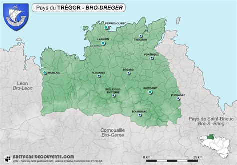 Carte géographique de la région du Trégor, avec Keralio indiqué