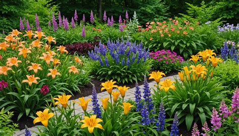 jardin fleuri avec diverses variétés de plantes vivaces