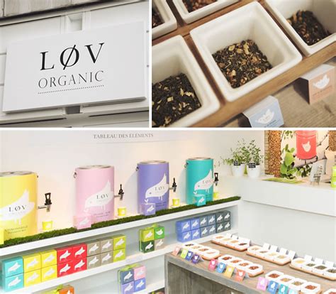 Photographie de la devanture de la boutique Løv Organic à Paris, avec son design épuré et son oiseau stylisé