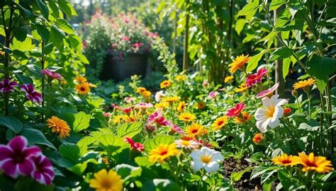 Jardin potager avec fleurs et insectes pollinisateurs