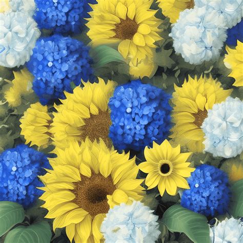 Palette de couleurs: fleurs bleues, blanches, jaunes et oranges