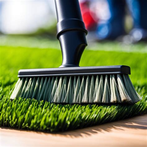 Personne brossant du gazon synthétique