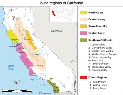 Carte des régions viticoles de Californie