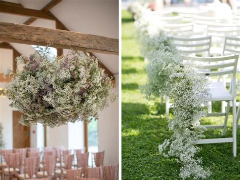 Boule de gypsophile et lierre dans un décor de mariage
